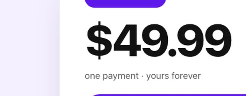 The CopyCat price block reading $49.99, one payment, yours forever